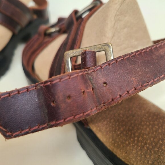 Vtg 90's Y2K Wild Pair Lug O Ring Brown Leather Sandals - Picture 15 of 16